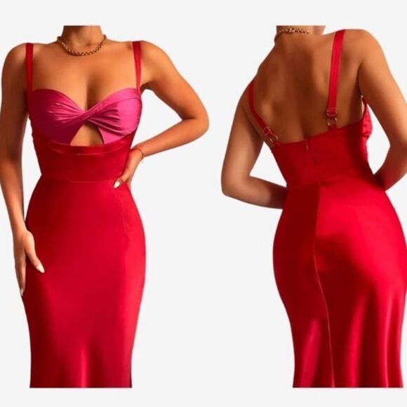 Runaway the label Kelsi midi/ maxidress pink & red midi dress size 10 NWT - Picture 1 of 10